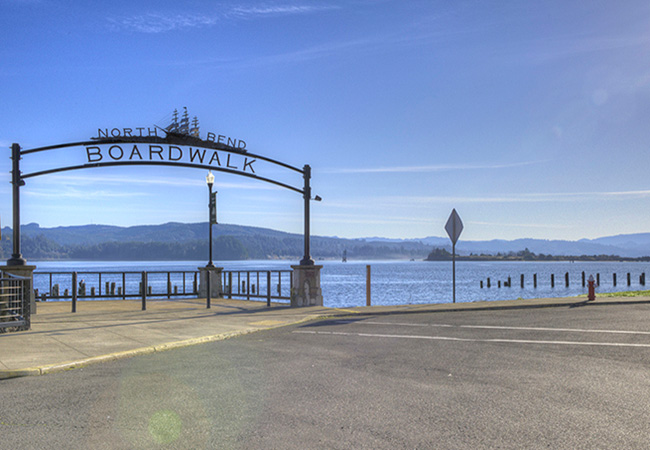 North Bend Oregon is known for terrific views of the ocean, bay and slough.